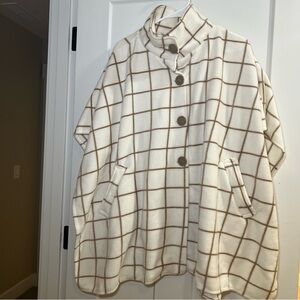 Women’s LeModa Cape Wrap Poncho Type Jacket White Brown Soft Warm